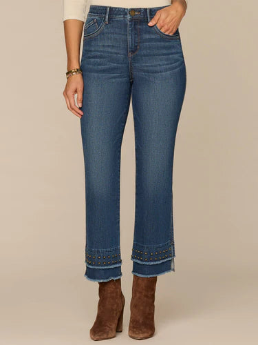 Jean with Double Layer Stud Fray Hem