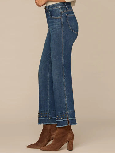 Jean with Double Layer Stud Fray Hem