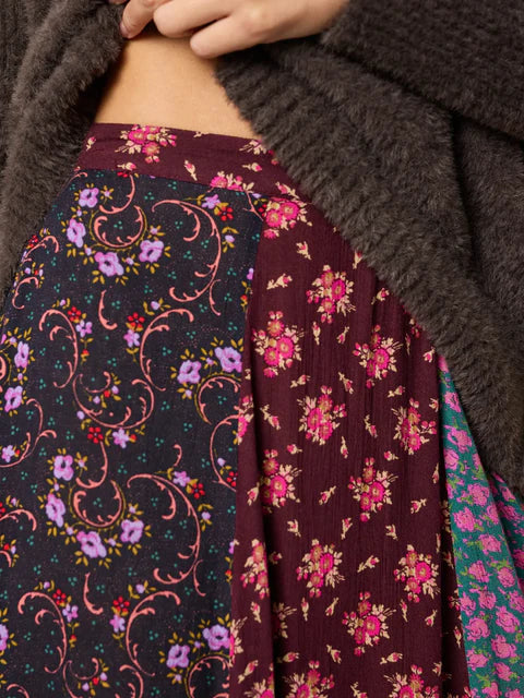 Patchwork Floral Maxi Skirt – Bohemian Mixed-Pattern Long Skirt