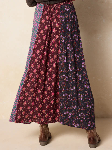 Patchwork Floral Maxi Skirt – Bohemian Mixed-Pattern Long Skirt
