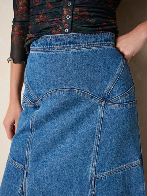 Fitted Cotton Denim Maxi Skirt