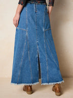 Fitted Cotton Denim Maxi Skirt