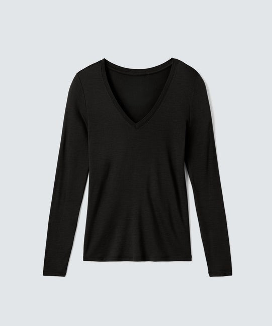 Slim Merino Long Sleeve V‑Neck